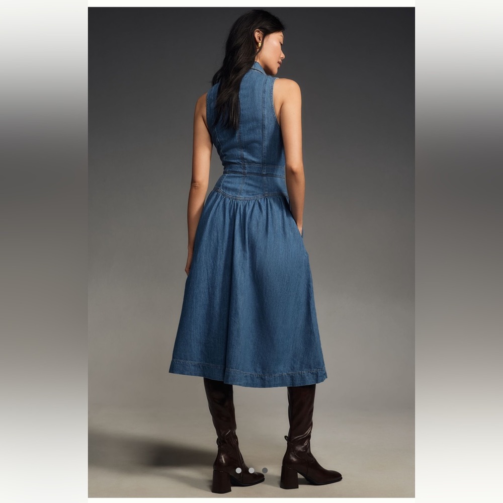 Reformation Blue Sleeveless Denim Midi Dress - Picture 3 of 6